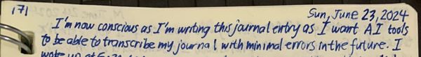 First two lines of my June 23, 2024 journal entry